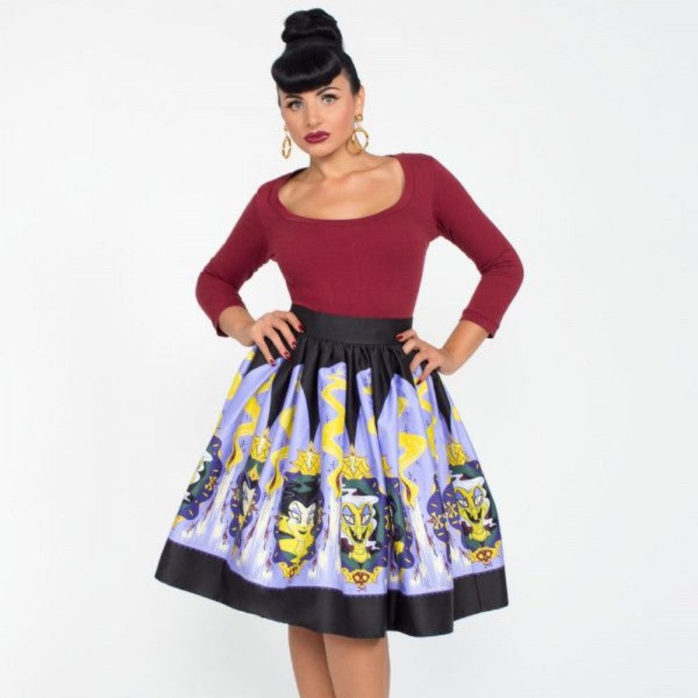 Women's Burgundy Scoop Neck Top with Patterned Full Skirt Dress